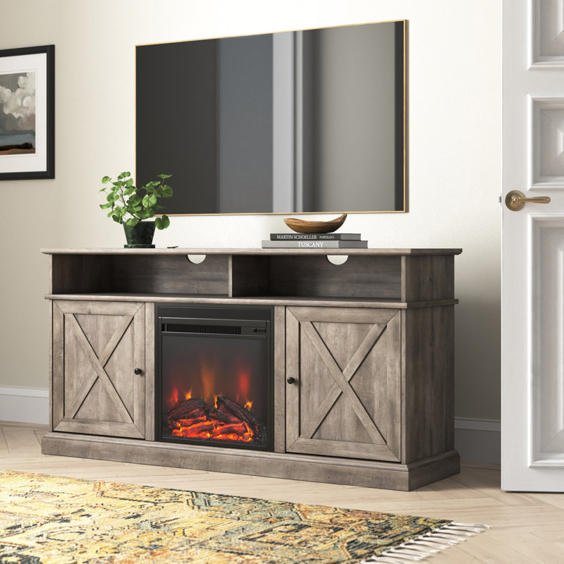 Concordia 60" Media Console with Electric Fireplace, Gray Wash
