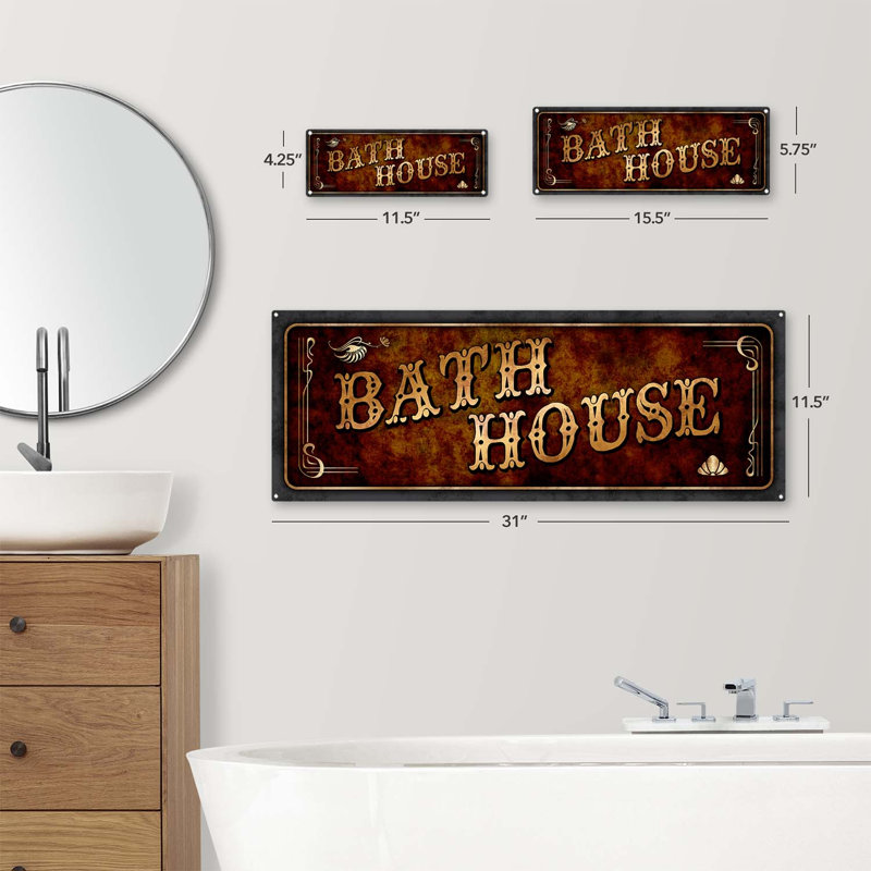 Brown Bath House Metal Sign, 4.25" H x 11.5" W x 0.04" D
