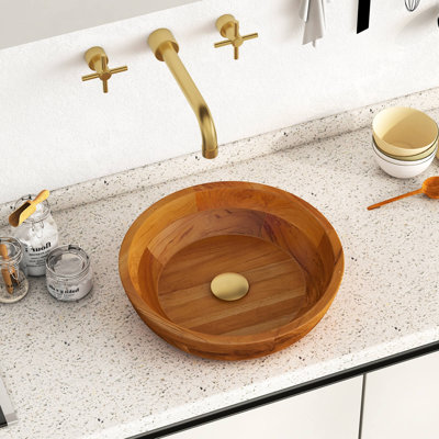 Lavabo vasque en teck de 16 po x 16 po avec trou de drainage et finition lisse