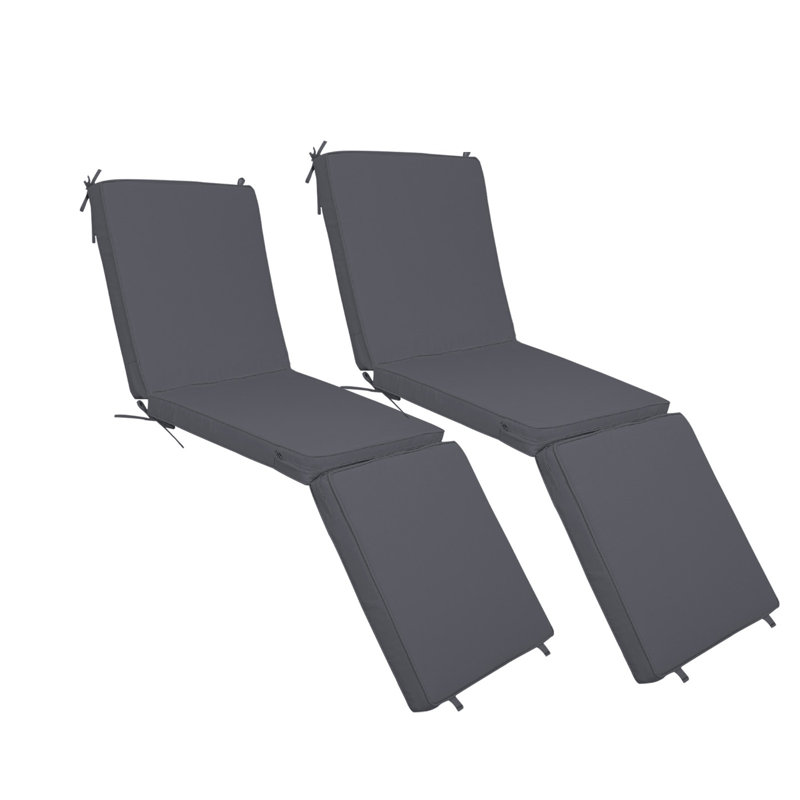 Outdoor Chaise Lounge Cushions Set Of 2 With Hook & Loop Fasteners, Tri-fold Replacement Cushions For Patio Furniture, Water Resistant