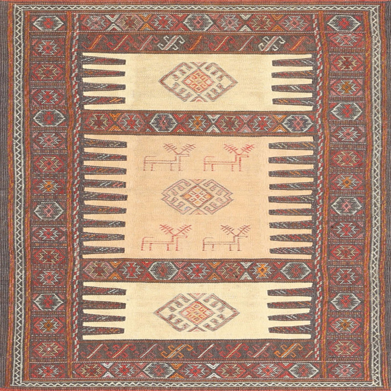 Tapis contemporain beige / brun clair, Carré 3 pi