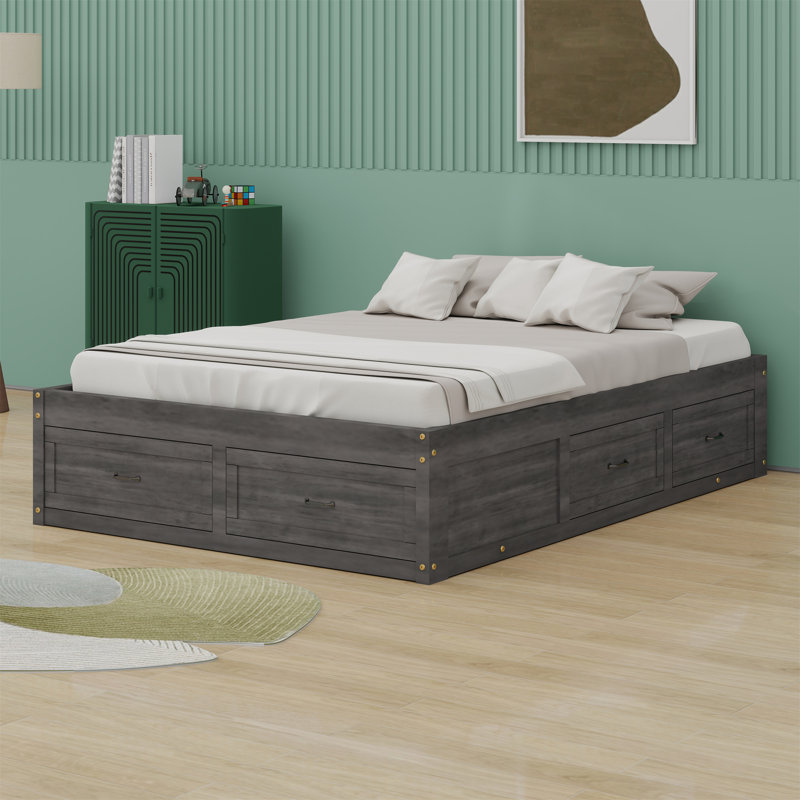 Platform Bed With 6 Storage Drawers, Antique Grey, Full / Double