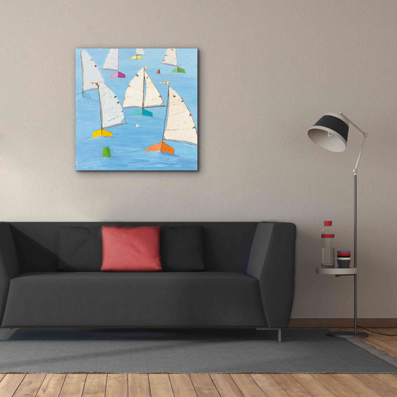 Regatta V - peinture sur toile tendue, H 37 po x l 37 po x P 1,5 po