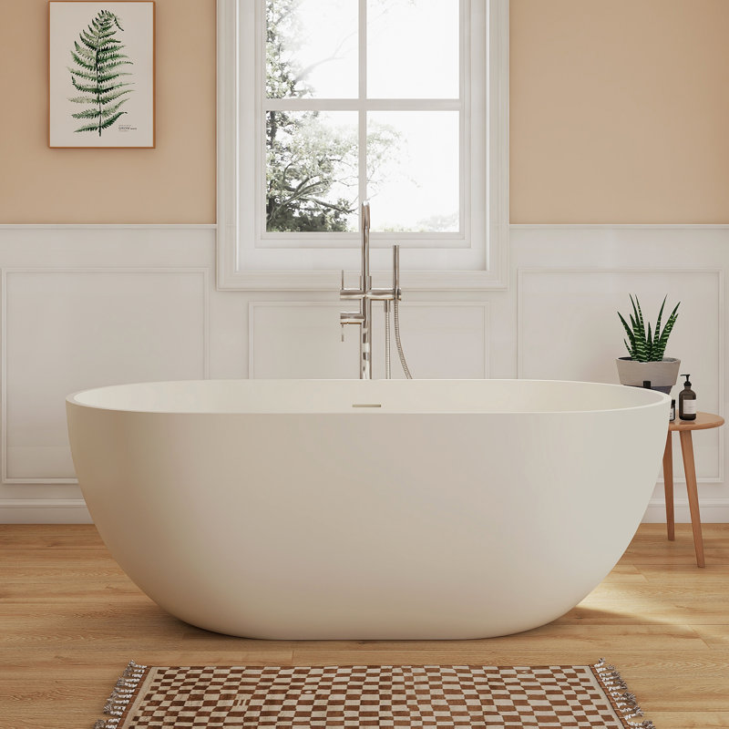 Baignoire profonde autoportante à surface solide 59 po Fslefay, Gris clair