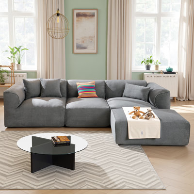 Canapé modulaire à double aiguille en velours à double aiguille avec coussins en éponge pure et repose-pieds détachable, 3 coussins décoratifs