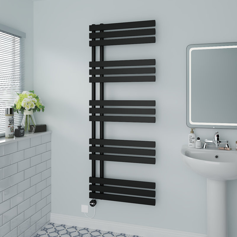 Rizza Designer Towel Rail Heated Towel Rails, 160cm H x 60cm W x 7.35cm D, Black