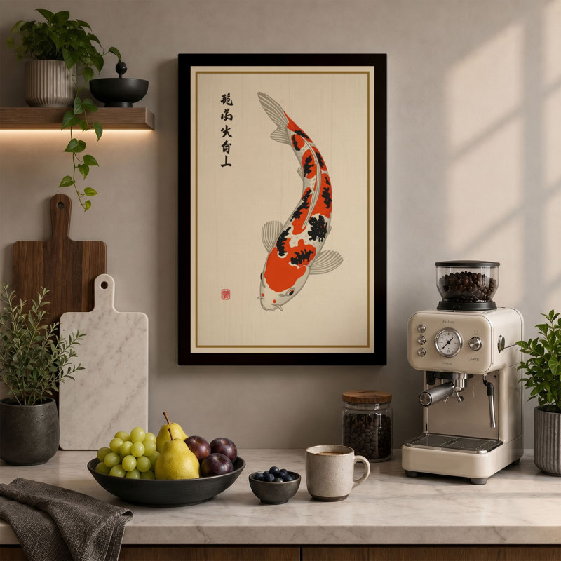 Koi in Stillness Japandi - Wrapped Canvas, 24x16 - 61.0 x 40.6 cm, Cream Border