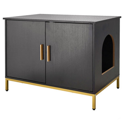Enceinte de litière pour chat, armoire à litière cachée 27,6 po avec pieds et poignée en métal, table de bout de salle de bain pour chat de style moderne, convient à la plupart des bacs à litière, pour le salon de la chambre à coucher