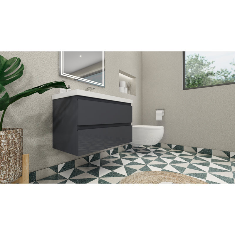 Berroa 35.5'' Single Bathroom Vanity with Plastic Top, Hight Gloss Gray