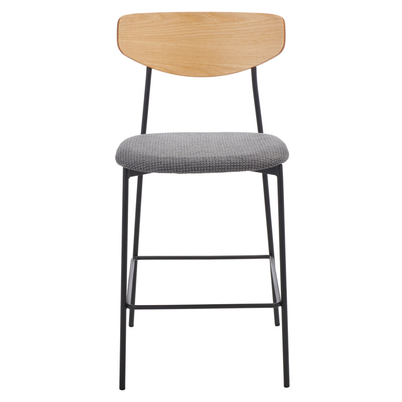 Ryker Upholstered Counter Stool with Metal Frame, Oak/Gray