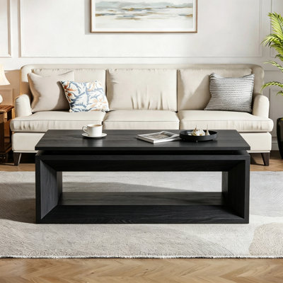 Table basse à plateau relevable 43,3 po en bois massif avec rangement caché