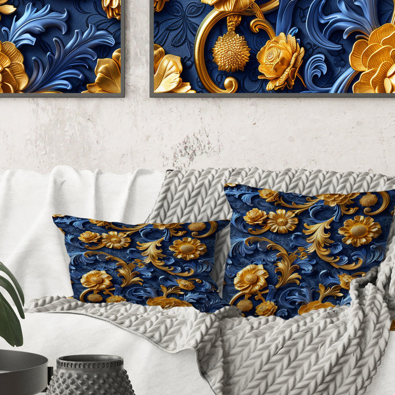 Coussin décoratif doré et doré damassé Glamour, H 16 po x l 16 po