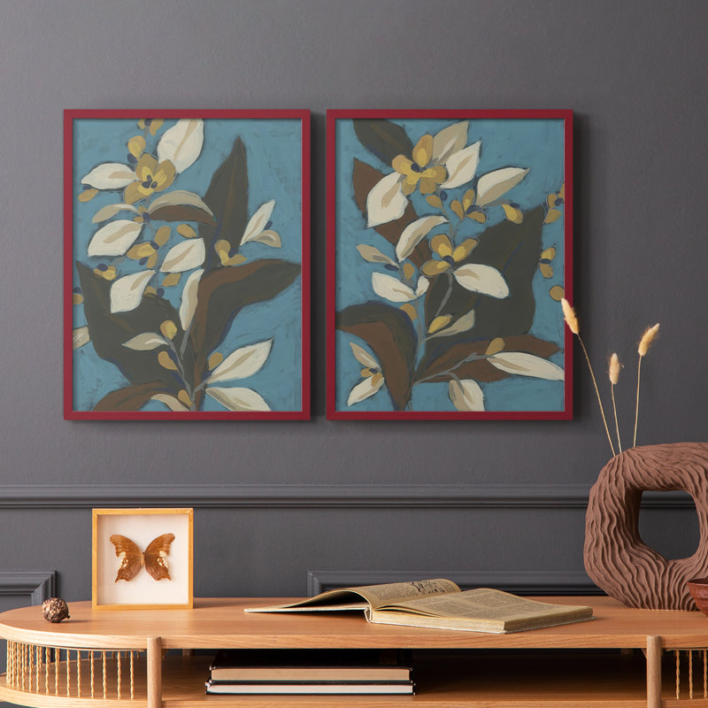 «Blue Shadow Garden I», reproduction encadrée de qualité supérieure - prête à être accrochée - aucun clou requis - aucun clou requis