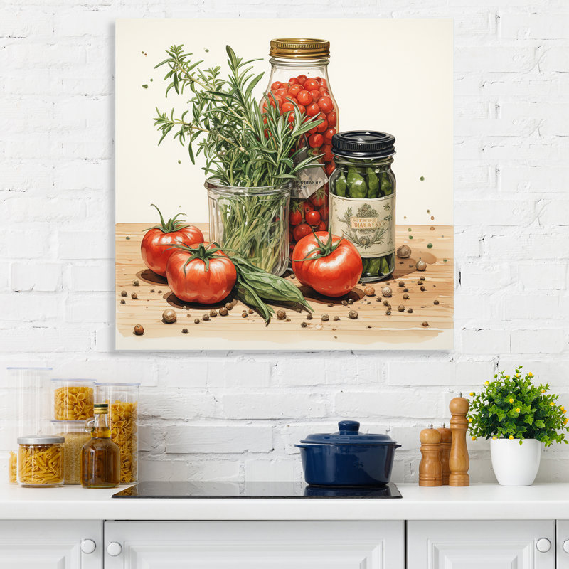 Ensemble d'herbes parfumées rouges et vertes I - épices, art mural, H 16 po x l 16 po x P 1 po