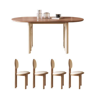 Cream style all solid wood oval dining table set