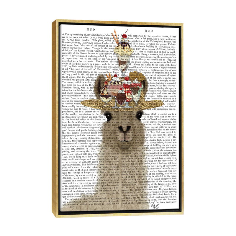 «Llama Ice Cream Hat» par Fab Funky, reproduction d'art graphique, Aucun mat, H 26 po x l 18 po x 1,5 po, Toile encadrée d'or