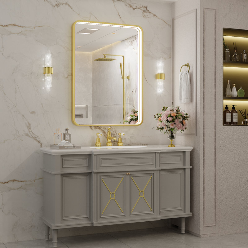 Miroir de salle de bain 32 po x 24 po à DEL, miroir de salle de bain, 32 po x 24 po, Doré