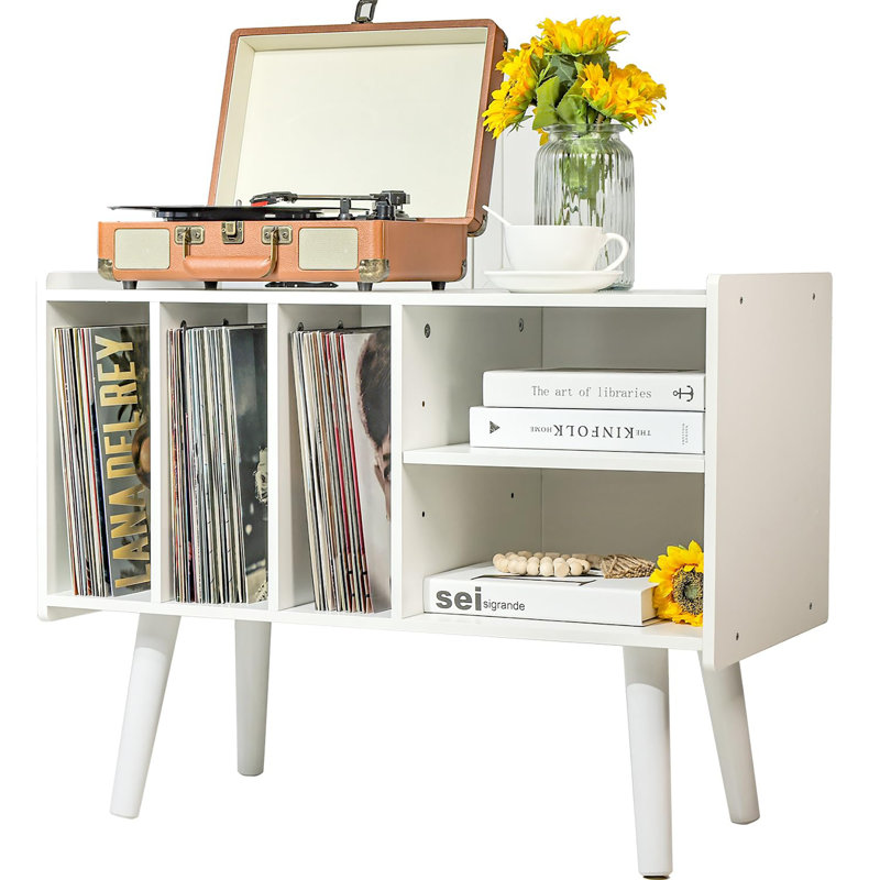 Record Player Stand with Vinyl Storage Holds Up to 300lb, White