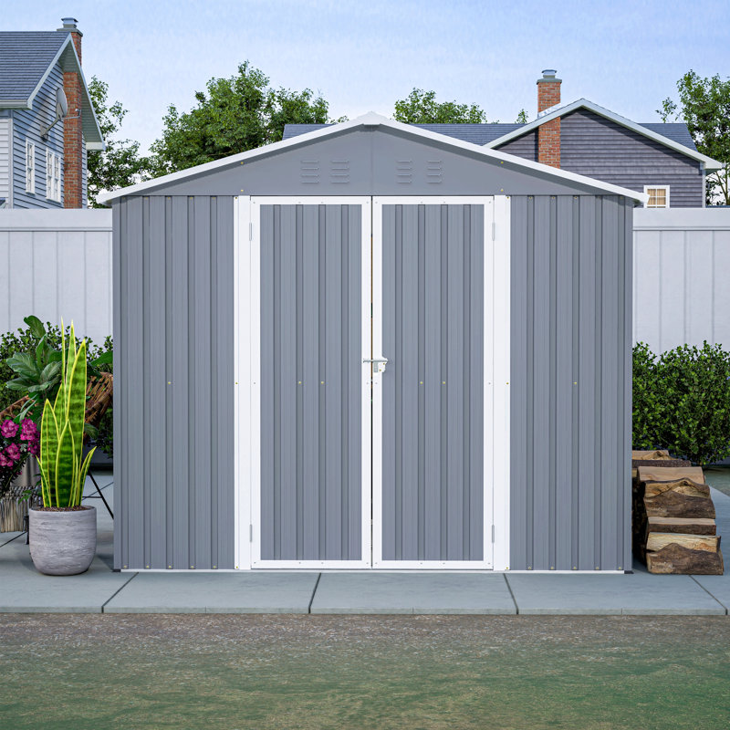 8 X 12 Ft Outdoor Storage Shed, Large Metal Tool Storage With Aluminium Frame And Lockable Doors, Storage For Backyard Garden Patio Lawn, Grey
