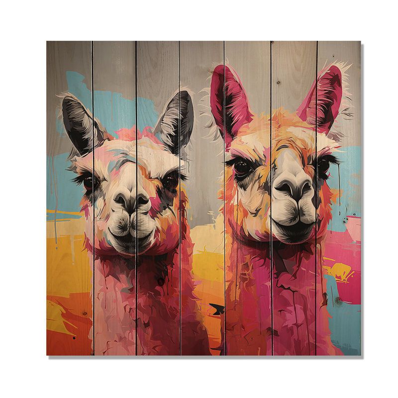 Reproduction colorée de Popart Alpacas - animaux sur bois, H 36 po x l 36 po