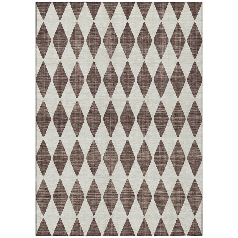 Tapis intérieur géométrique lavable antidérapant brun 5 pi x 8 pi