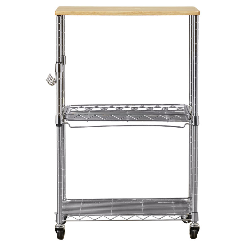 Whitmor Silver Steel Utility Cart with Wood Top and Storage