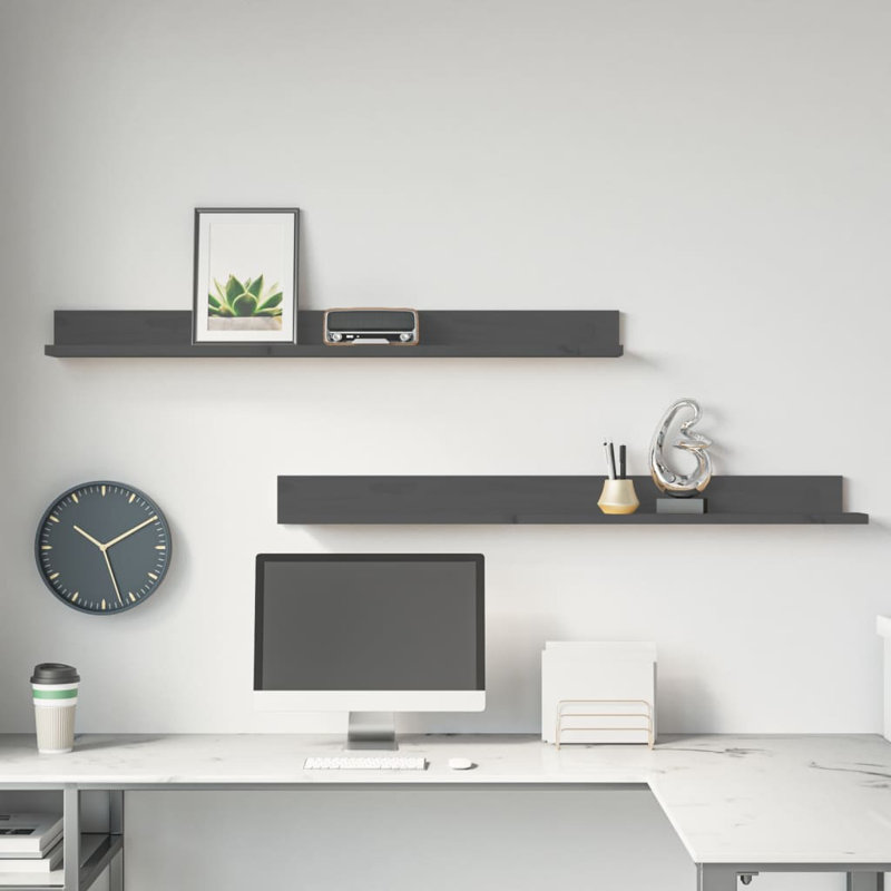 Hillbrand 2 Piece Pine Solid Wood Bracket Shelf, Grey, 9cm H x 110cm W x 11cm D