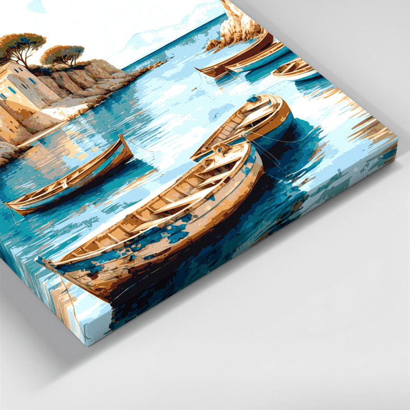 Bord de mer méditerranée, art mural sur toile, H 16 po x l 16 po