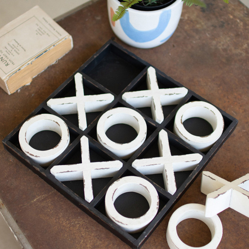 White and Black Wooden Tic-Tac-Toe Game Set