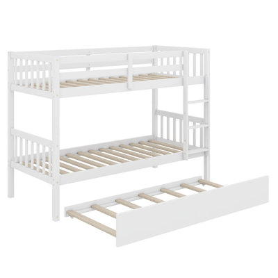 Lit superposé simple en bois d'hévéa avec lit gigogne escamotable transformable en deux lits séparés
