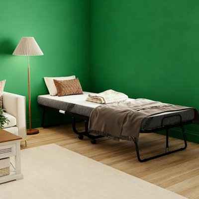 Lit pliable pour adultes avec matelas en mousse à mémoire de forme, structure en acier, nuit de soutien confortable et solide, noir / blanc, capacité de poids de 330 lb, l 78,75 po x P 31,5 po, H 16,75 po, pivotant facile à ranger