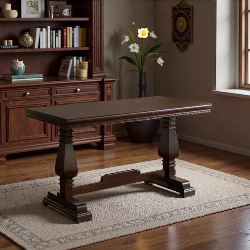 Multi-functional Classical-style Ash Wood Desk, 30.7" H x 55.11" W x 27.55" D