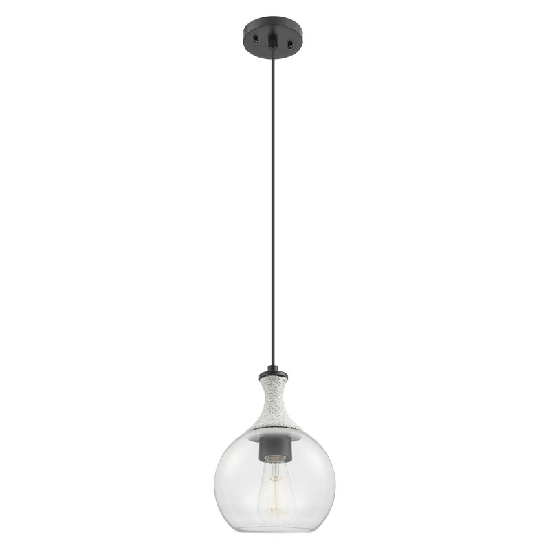 Downtown Urban - Wolford - 1 Light Rope Detailed Cord Hung Pendant, 11.75" H x 8" W x 8" D, Clear, Matte Black