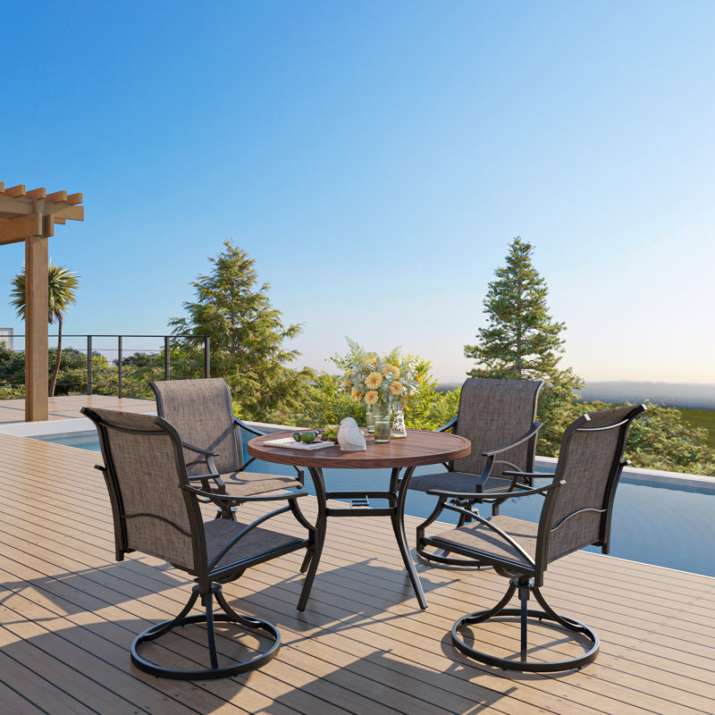 Blaza 4 - Person Patio Dining Set with Round Table, Black, Taupe/Black