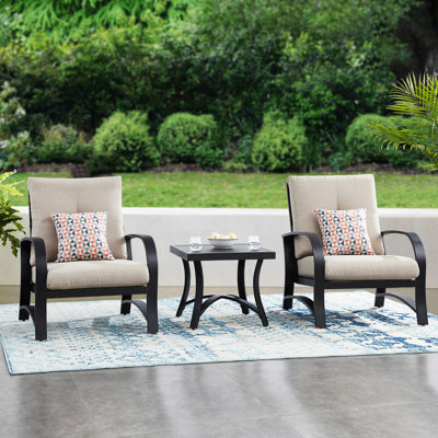 Alvertis 3 Pieces Outdoor/Indoor Aluminum Patio Conversation Seating Group With Sunbrella Cushions And Side Table -  Lark Manor™, FE5AFFC5040644058E840FFFC20078A1