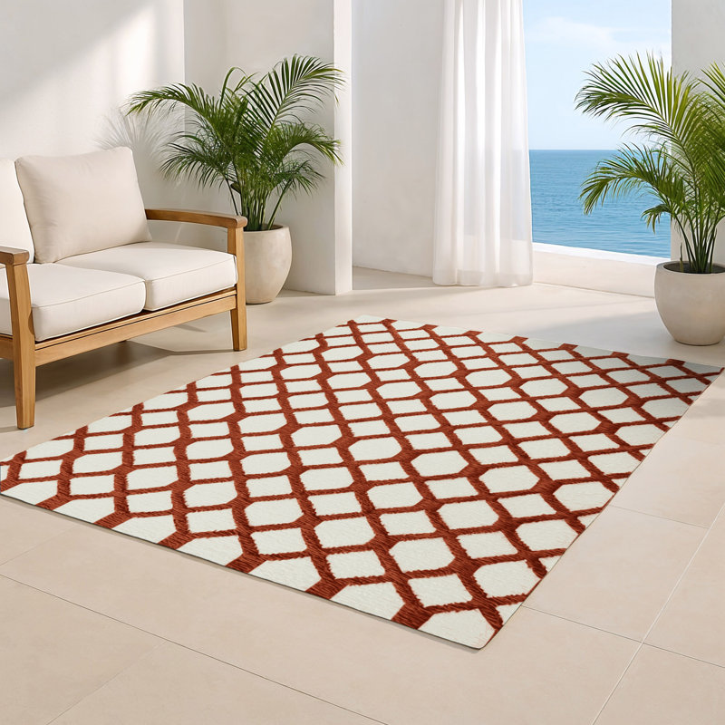 Tapis intérieur et extérieur beige Trellis, Rectangulaire 8 pi x 10 pi