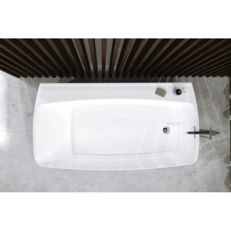 Lab 59.5'' x 31.5'' Soaking Solid Surface Bathtub, Matte White, Polished Chrome