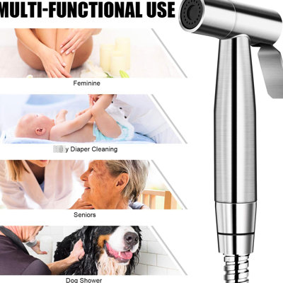 Bidet en nickel brossé. Buse en acier inoxydable 304, corrosion et teinture. Pour toute la famille, surtout pour les personnes à mobilité réduite. Nettoyant pour salle de bain, Pet Wash. Fuite, rouille. Nécessaire de fixation inclus.