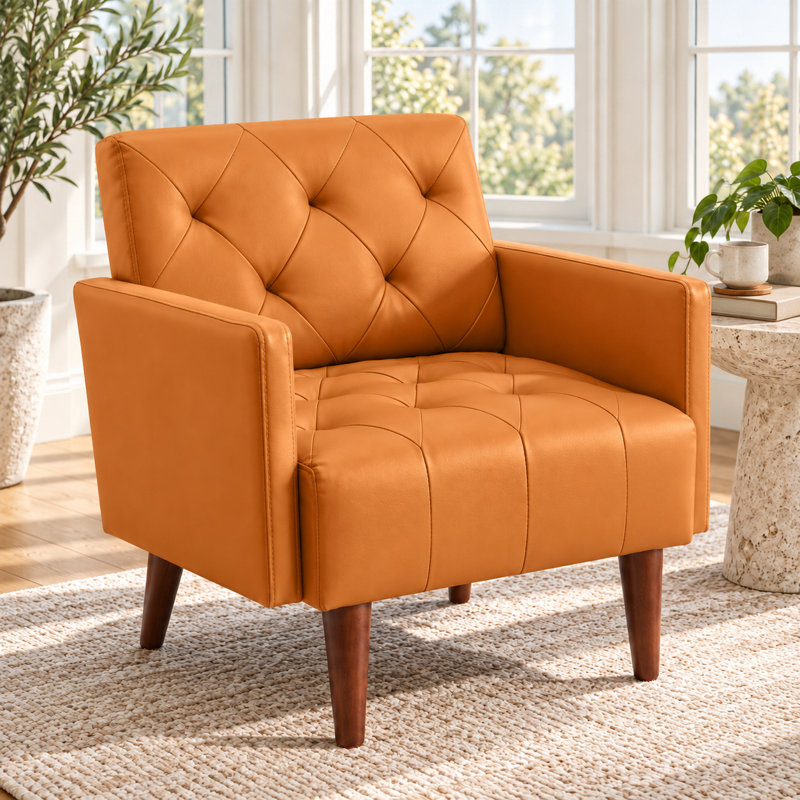 Fauteuil capitonné l 29,1 po Couey, Similicuir orange