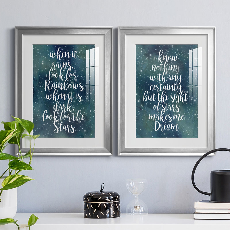 Galaxy Quote I - Ensemble de 2 encadrements d'art textuel, H 36,5 po x l 26,5 po x P 1,25 po, Cadre argenté