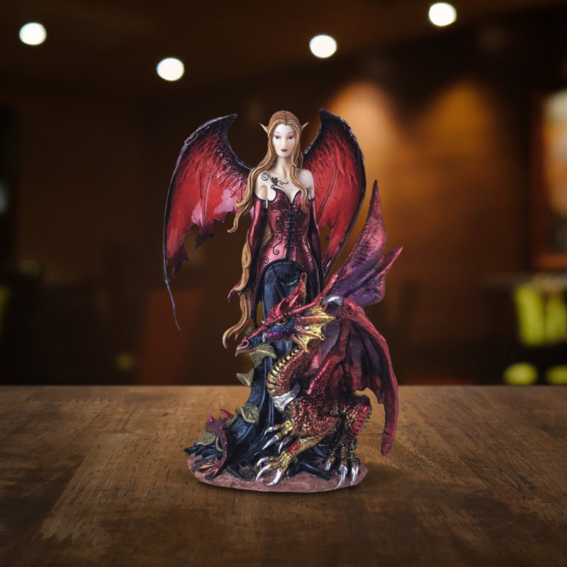 8"H Gothic Red Fairy with Dragon Figurine