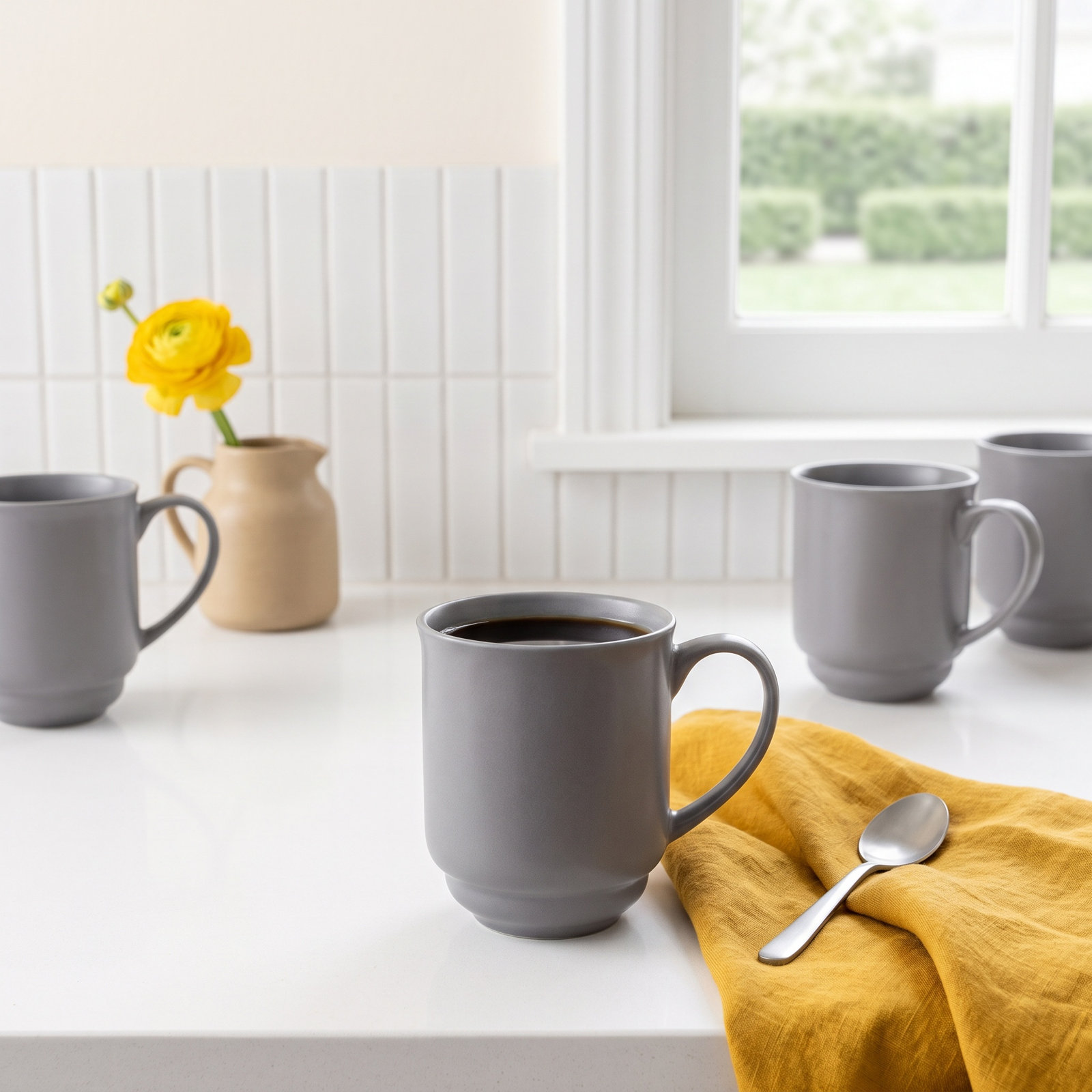 Rimmed Stoneware Mug, Gray