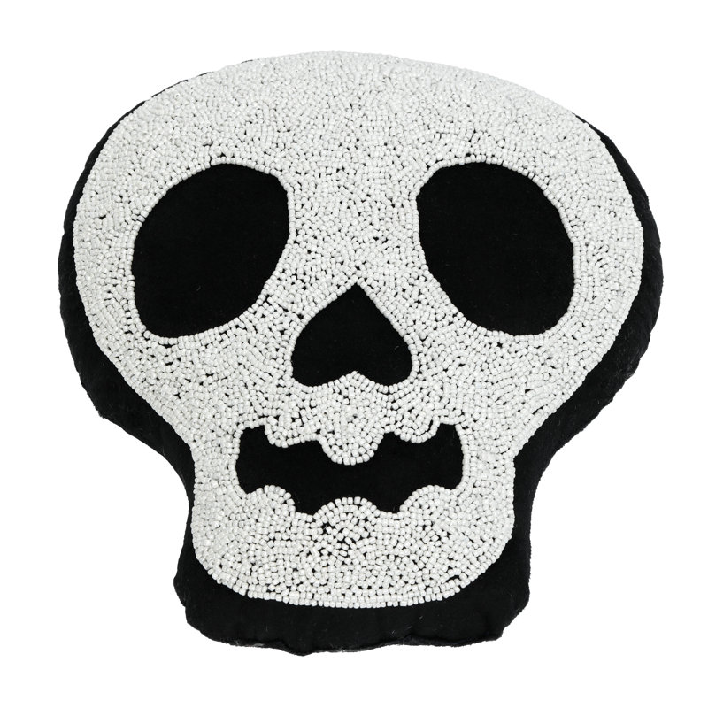 10.5" Sequenced White Beaded Skull Pillow