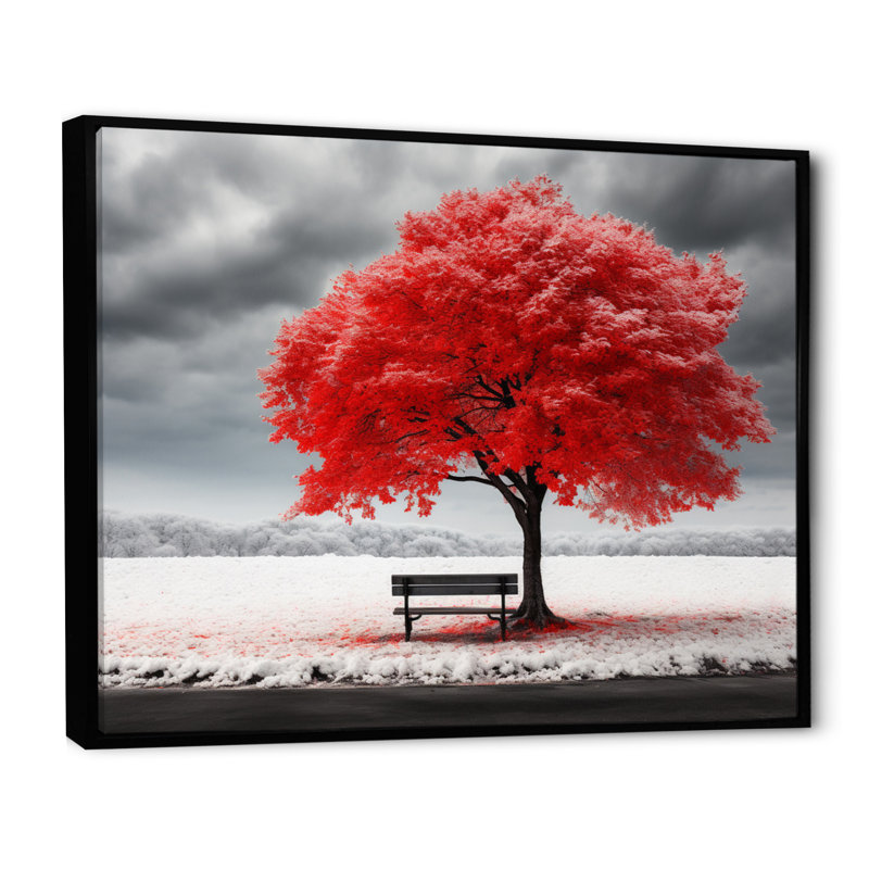 «Red Tree Symphony in Winter I», reproduction sur toile, H 16 po x l 32 po x P 1 po, Cadre flottant noir