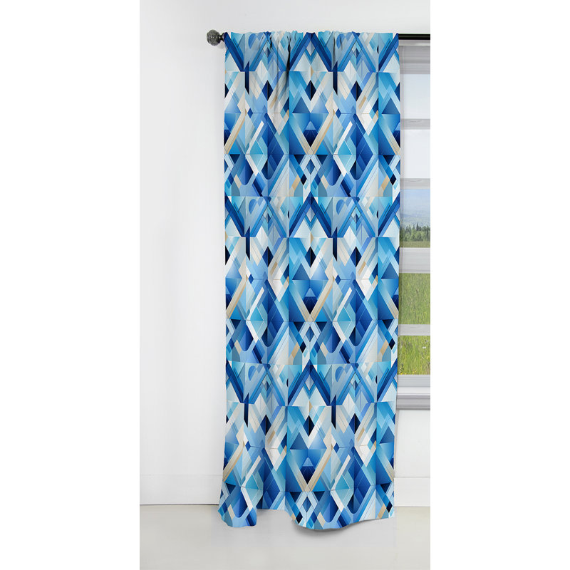 Rideaux occultants géométriques bleu et blanc à motif de treillis cubiques - 1 panneaux, L 52 po x L 95 po