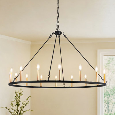 Witkin 15 - Light Dimmable Wagon Wheel Chandelier Black and Gold Chandelier for Living Room Foyer, Great Room, & Entryway Chandeliers
