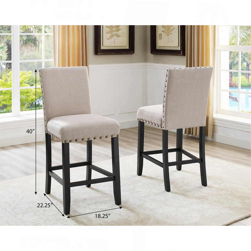 Fabric Counter Height Stools with Nailhead Trim, Tan/Brown