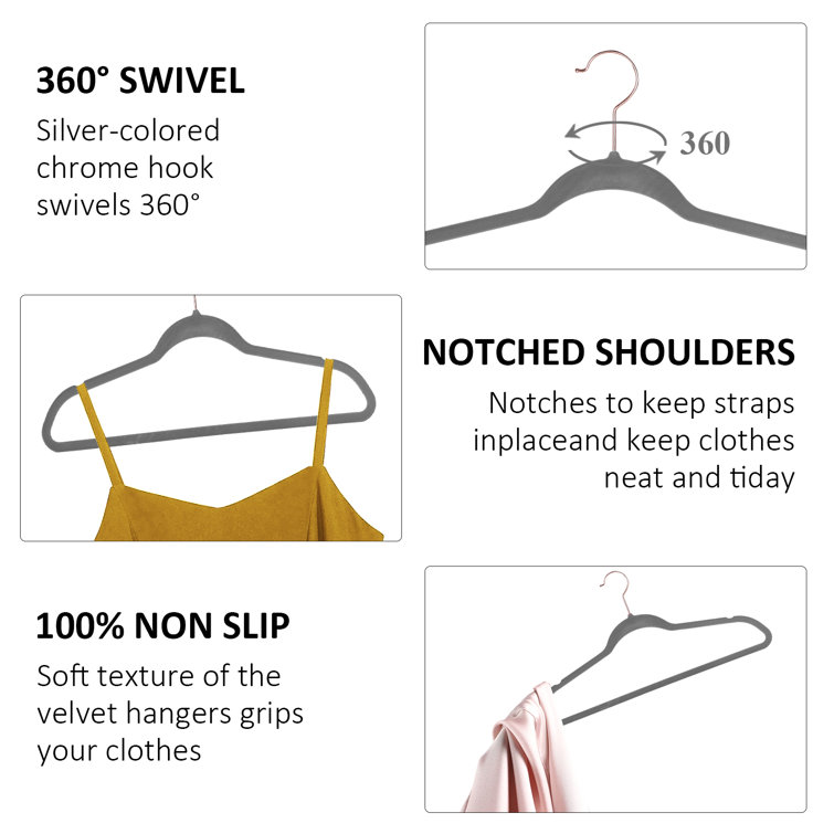 Cascading Velvet Hangers Non Slip Clothes Hangers 360 Swivel Hook, 100 PACK