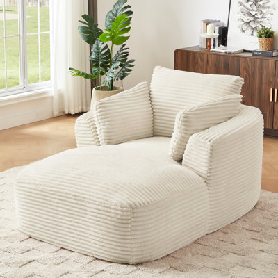 Chaise longue en velours côtelé, lit confortable, utilisation instantanée, ensemble de ressorts pour un confort accru, sans assemblage, 66,52 po de large blanc, design de salon, couleur neutre n'importe quel intérieur, 62,08 lb