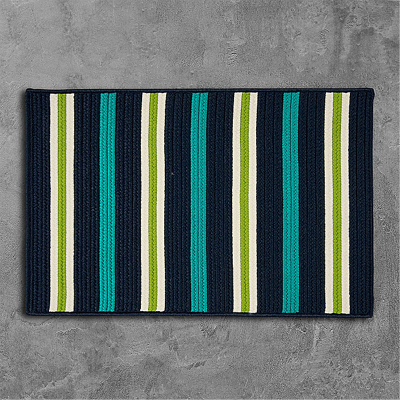 Tapis décoratif bleu marine tressé rayé Depew, Rectangle 8 pi x 10 pi